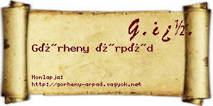 Görheny Árpád névjegykártya